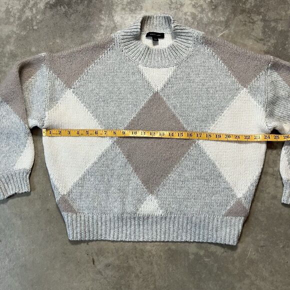 Ann Taylor Sweater L Argyle Harlequin Alpaca Wool Blend Drop Sleeve Earth tones - Picture 2 of 7